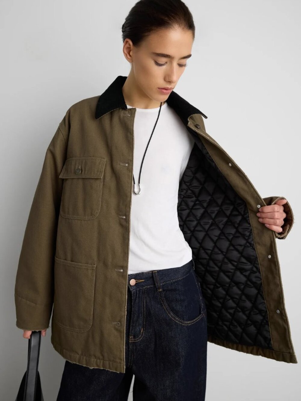 Oak + Fort Quilted Olive Chore Jacket